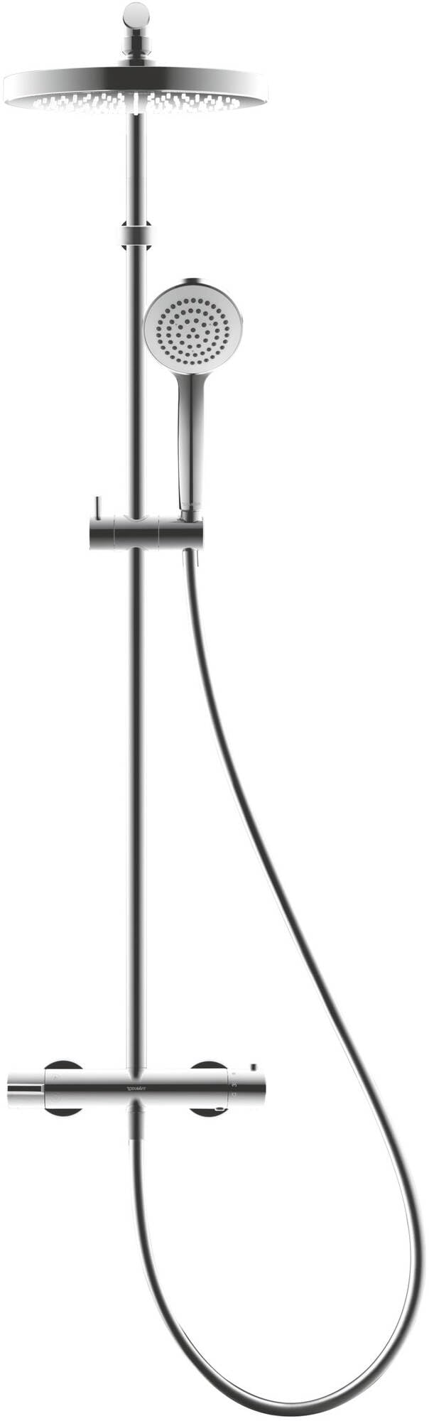 Duravit B.1 Système de douche avec thermostat de douche, douchette à main, tuyau de douche, douche à effet pluie avec support mural, robinet de douche chromé