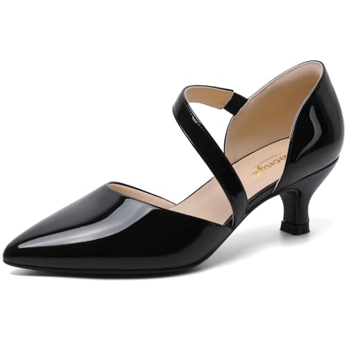 Image of RIBONGZ Kitten Heels for Women Closed Toe Comfortable Low Heels Pointed Toe Sexy Slip on Pumps Bridal Party Dressy Shoes