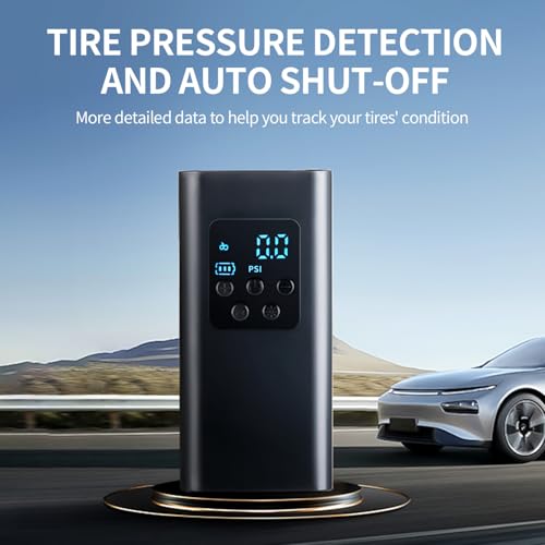 Image of Portable Tire Inflator: 150PSI Air Pump for Car Tires, 6000mAh Battery, 2X Faster, with Digital Pressure Gauge for Cars, Bikes, Motorcycles, Balls.
