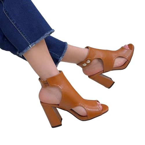 MEOTINA Open Toe Booties for Women Dressy Sandals Peep Toe Boots Block Heels Summer Gladiator Shoes3