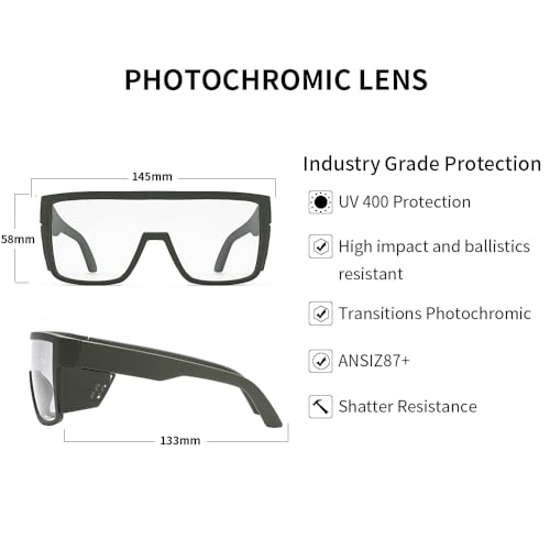 Image of UV400 Transition Photochromic Safety Glases Light to Dark Grey Lens ANSI Z87 Impact Approved
