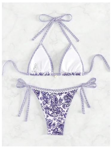 Image of BYFINECANY Women's Floral Printed Bathing Suit Halter Paisley Summer Swimsuit Bikinis Set
