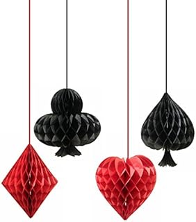 SUNBEAUTY Casino Honeycomb Balls Las Vegas Party Night Party Decorations Hanging Honeycomb Balls for Casino Magic Themed Birthday Backdrop Decoration Red Black 4pcs