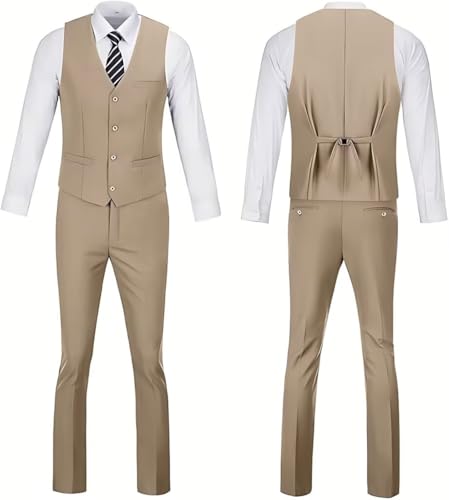 Men's Suit 2 Piece Casual Tuxedo Suits for Men Groomsmen Wedding Party Vest Pants Set3