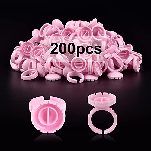 INFILILA Glue Rings 200PCS Disposable Rings For Lashes Smart Glue Rings Volume Lash Fan Blossom Glue Cups Fanning Ring Holder Lash Organizer Supplies Tools for Eyelash Extensions (pink)
