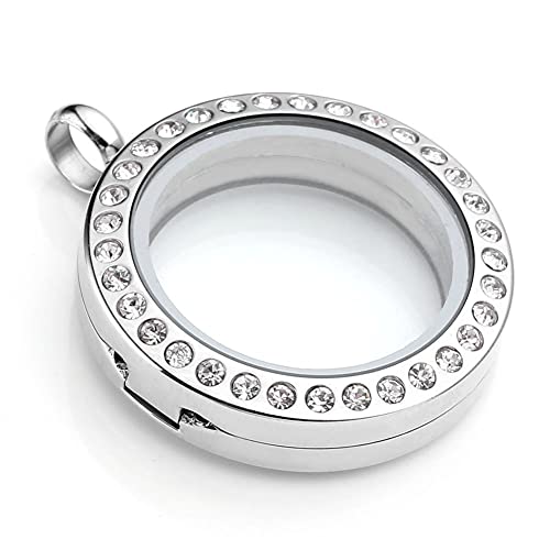 Jovivi 25Mm Living Floating Memory Locket Necklace - 316 Surgical Stainless Steel Round Crystals Buckle Closure #TOP1