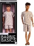 Barbie Basics Model Collector Ken Fashion Doll 10 with Brunette Hair in Shirt & Shorts with Matching Print, Universal-fit Fashions & Posable Body