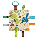 Baby Jack & Co 8x8” Dinosaur Prehistoric T-Rex Big Teeth Lovey Tag Toy - Crinkle Toy for Developing 5 Senses - Soother - Learn Shapes & Colors - Travel Gift - BPA Free w/Stroller Clip