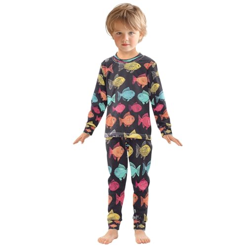 Pajama Sets Long Sleeve Colorful Cute Fish Soft Comfy Sleepwear 2 Piece PJS 3-8T2