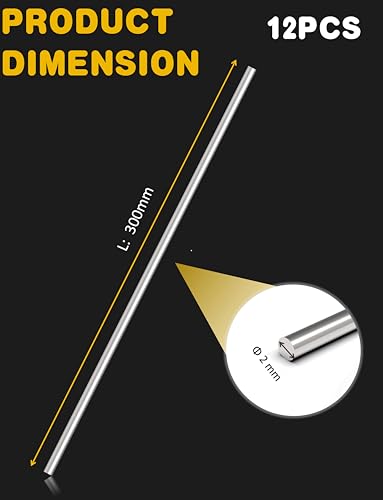 Image of 12 Pcs 2mm x 300mm 304 Stainless Steel Rod, Metal Shaft | Stainless Steel Smooth Rods for Industry, Metal Working Hobbies and DIY Craft