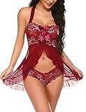 Avidlove Babydoll Lingerie for Women Halter Chemise Pregnancy Lingerie Sexy Nightwear Dark Red L