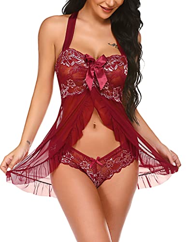 Avidlove Babydoll Lingerie for Women Halter Chemise Open Front Lingerie Sexy Nightwear