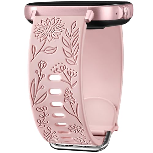 Mastten Correa Tallada en Girasol Compatible con Amazfit GTS 4 Mini/4/3/2 (Mini/2e)/Bip(3/3Pro)/Bip U/S, Silicona Deportiva Suave para Mujer, Rosa, 20mm