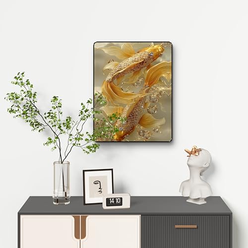 Image of SAF Luxury 3D Golden Koi Fish Wall Art for Wealth & Prosperity | Black Frame Sparkle Lamination Vastu Painting | Feng Shui Lucky Fish Wall Decor for Home & Office (14 Inch x 11 Inch) K-36118