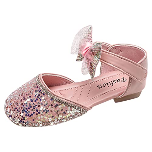 Girls Mary Jane Princess Dress Shoes Glitter Star Sequin Low Heel Sandals Back Bowknot Strap Birthday Cute Shoes