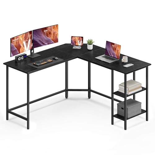 VASAGLE Bureau d'Ordinateur en Forme de L, 140 x 140 x 76 cm, Bureau d'angle avec 2 Étagères,...