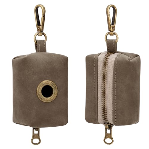 Image of Didog Dog Poop Bag Holder for Leash, Stylish PU Leather, Brown