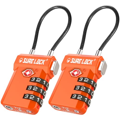 Image of SURE LOCK TSA Approved Luggage Locks with Open Alert Indicator, 3 Digit Combination Cable Travel Lock for Suitcase, Backpack, Gym Locker, Toolbox, Carry On & Travel Bag