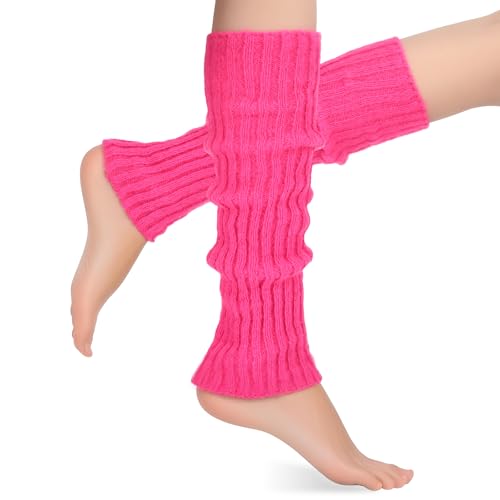 Teaaha Pink Leg Warmers for Women, 80s Ribbed Knit Neon Dance Sports Yoga Accessories Legs Warmer Y2K Winter Leg Warmers Socks