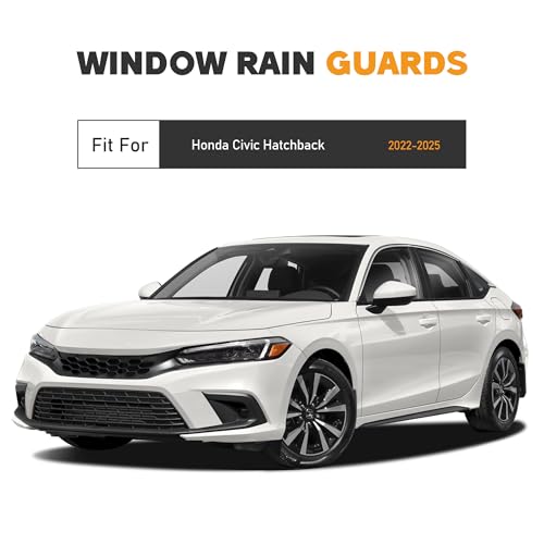 Image of Shatterproof Taped-On Window Deflectors for Honda Civic Hatchback 2022-2025 with Black Trim, Rain Guards, Window Visors for Car, Vent Deflector, 4pcs