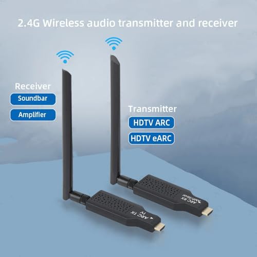 Image of ETZIN Wireless ARC Transmitter and Receiver Kit, HDMI, Range Up to 165ft /50m, Black, for Soundbar and Power Amplifier HDMI ARC Audio Extender Adapter for TV Projector To Sound Bar Speaker (Only Audio)