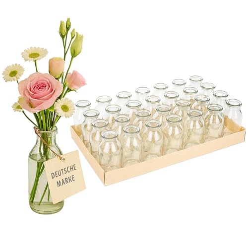NaDeco Glasflaschen 32 Stück 10,5 x 4,8cm, Deko-Flaschen Set Vasen Tischdeko Fläschen Glasfläschchen Windlichter Glas-Dekoration Minivasen, kleine Gläser zu Weihnachten Hochzeit Geburtstag