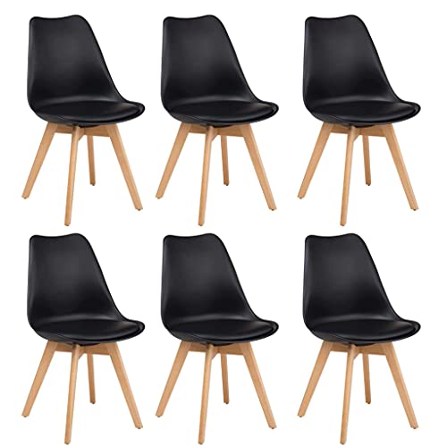 ✅Design nordico Milani Home s.r.l.s. Set di 6 Sedie di Design Moderne in Polipropilene Nero E Legno Massello di Faggio per Sala da Pranzo Locale Bar Ristorante