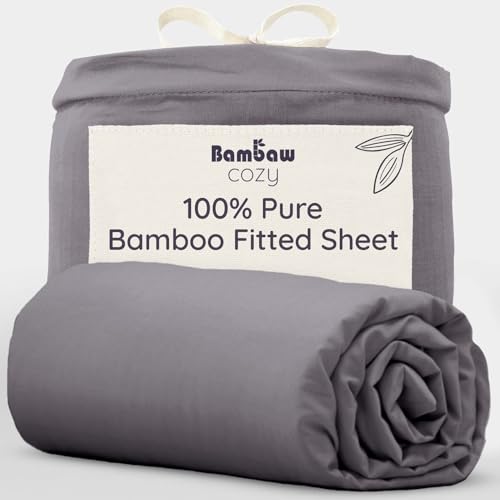 Bambaw Bamboo Fitted Sheet Double 140x200 cm, Deep Pocket 35 cm, Anti Allergy Bed Sheets, 100% Bamboo Bedding, Soft, Breathable & Cooling Bed Sheets Double, Deep Fitted Sheet 140x200 cm (Dark Grey)
