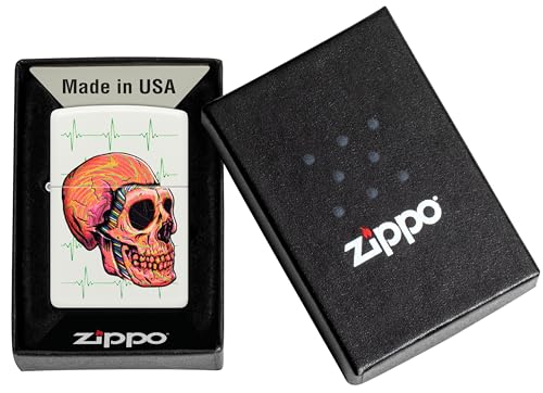Image of Zippo Cyber Skull Windproof Lighter - Futuristic Bionic Skull Design, Color Image on Black Matte, Refillable, (BIS Certifed)