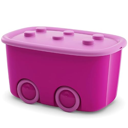VIRSUS Contenitore Porta Giochi Multiuso 8557, misura 58x38,5x32 cm, scatola porta giocattoli con ruote e coperchio chiusura a scatto, box salvaspazio per Bambini (Rosa)