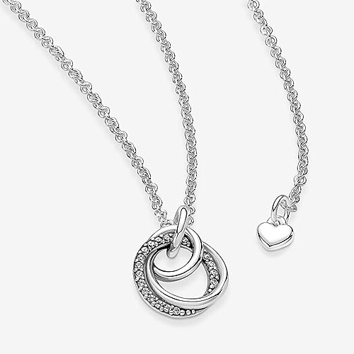 PANDORA Family Always Encircled Pendant Necklace - Adjustable Necklace with Lobster Clasp - Gift for Her - Sterling Silver & Cubic Zirconia - With Gift Box - 23.6"3