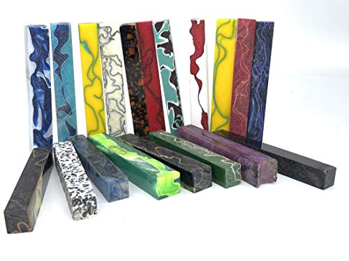 PEN KIT MALL - 10 ASSORTED ACRYLIC PEN BLANKS FOR PEN TURNING - Assorted colors & Designs - 5/8 X 5/8 X 5