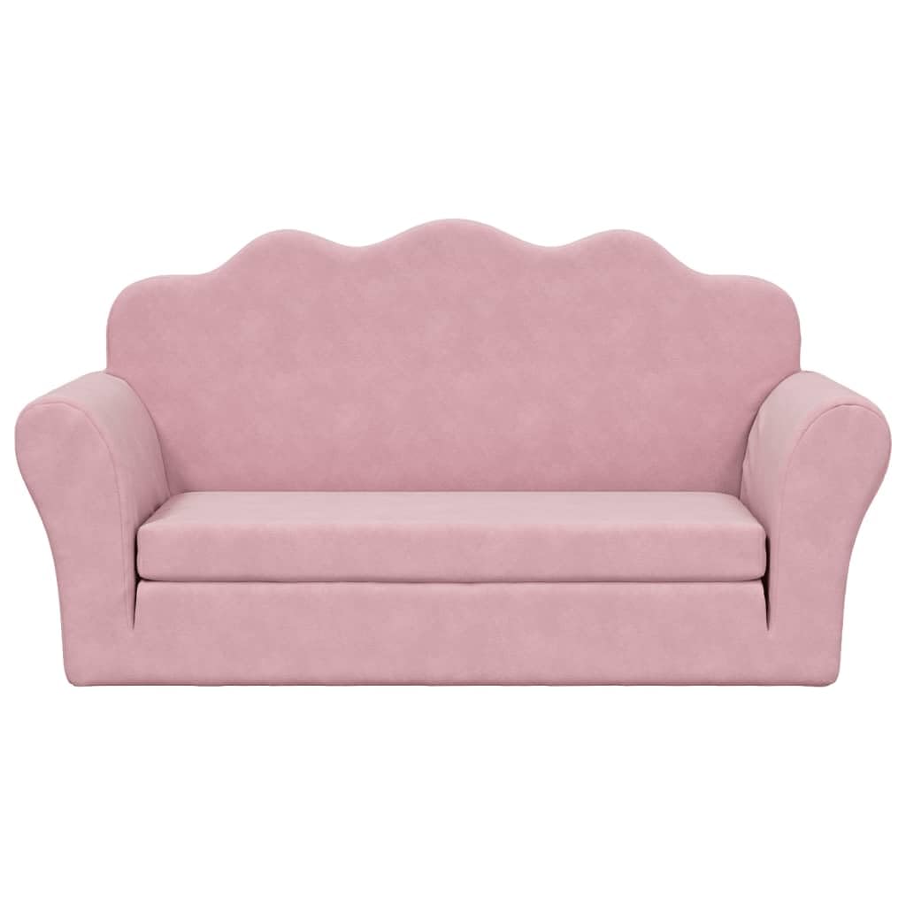 vidaXL Sofá Cama para Niños de 2 Plazas, Sillón con Reposabrazos, Mini Sofá Infantil, Sofá Cama para Dormitorio Sala de Juegos, Felpa Suave Rosa