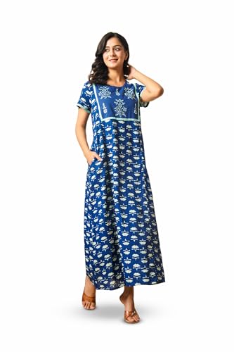Image of NIHSAMAH Cotton Nighty for Women - Printed Stylish Night Gown, Comfortable Sleepwear Long Nightwear, Maxi