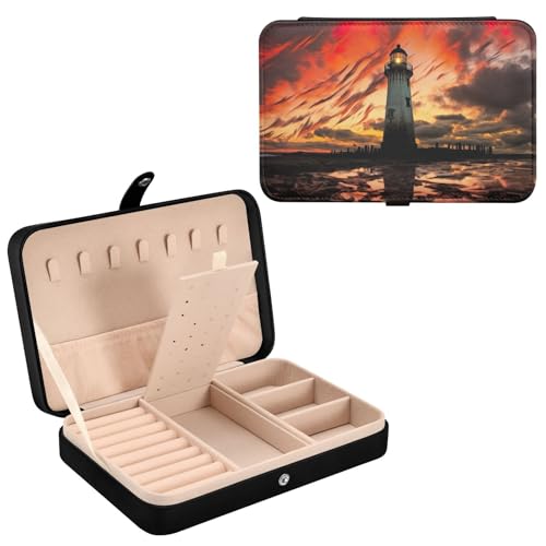 Haskirky Lighthouse Jewelry Box Portable PU Leather Travel Jewelry Organize for Women Jewelry Storage Display Holder for Ring, Necklace, Earring