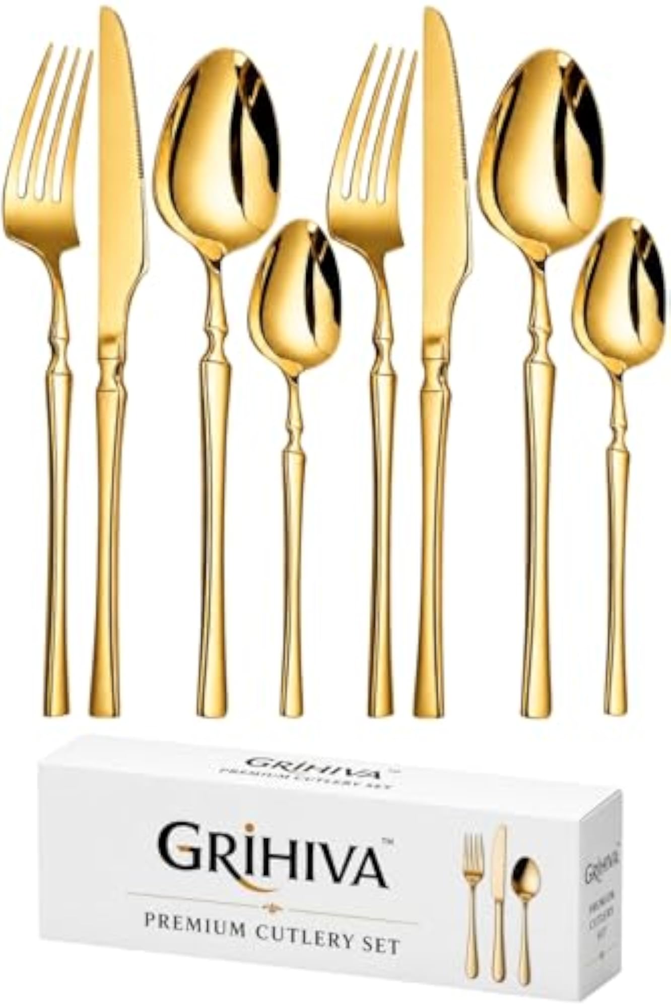 8 Pcs Golden Festive Cutlery Set for Dining Table