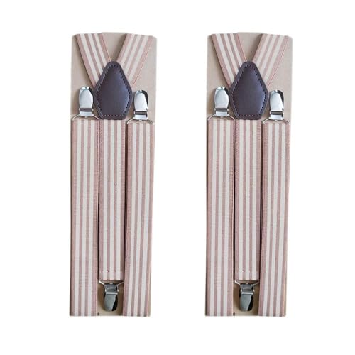 BaronHong Suspenders for Women and Men | Elastic,Adjustable,Y-Back - 1 Inch Width - Pant Clips,Tuxedo Braces(nude-stripy,M)