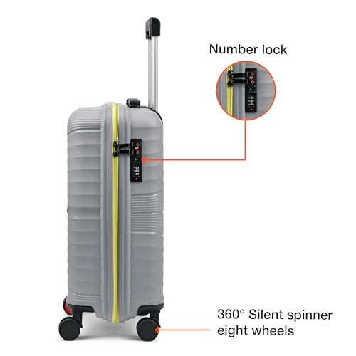Image of Nasher Miles Golden Gate Hard-Sided Polypropylene Cabin Luggage 20 inch | 55cm | 8 Wheels Small Trolley Bag for Travel | Suitcase (Grey & Yellow)