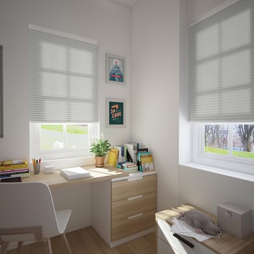 Changshade Cordless Cellular Shades, Light Filtering Honeycomb Blinds for Indoor Windows Bedroom, Pull Down Pleated Accordion Blind Easy Install, Shade Size 37" Wx64 H, Gray