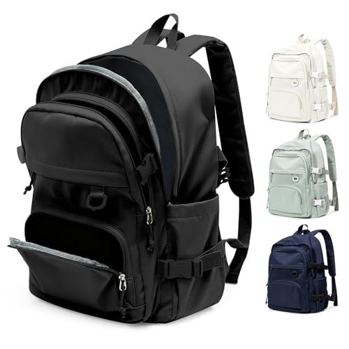 Image of Black Lightweight Backpack for College & High School Backpack With Lots of Pockets Cute School Bag for Girls Boys, Large Capacity Bookbag for Women Men, Waterproof Teens Casual Daypack Backpack