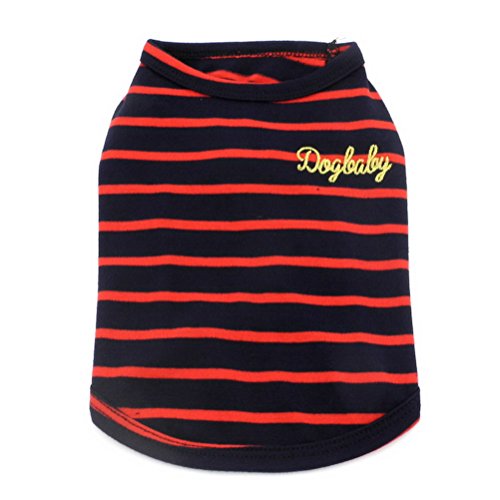 ZUNEA Gestreiftes Sommer-T-Shirt für Kleine Hunde Katzen Welpen Weiche Baumwolle Basic Tank-Top Chihuahua Weste Kleidung Atmungsaktiv Hunde-Sweatshirts für Haustiere Strandkleidung Camp-Shirt Rot XXL
