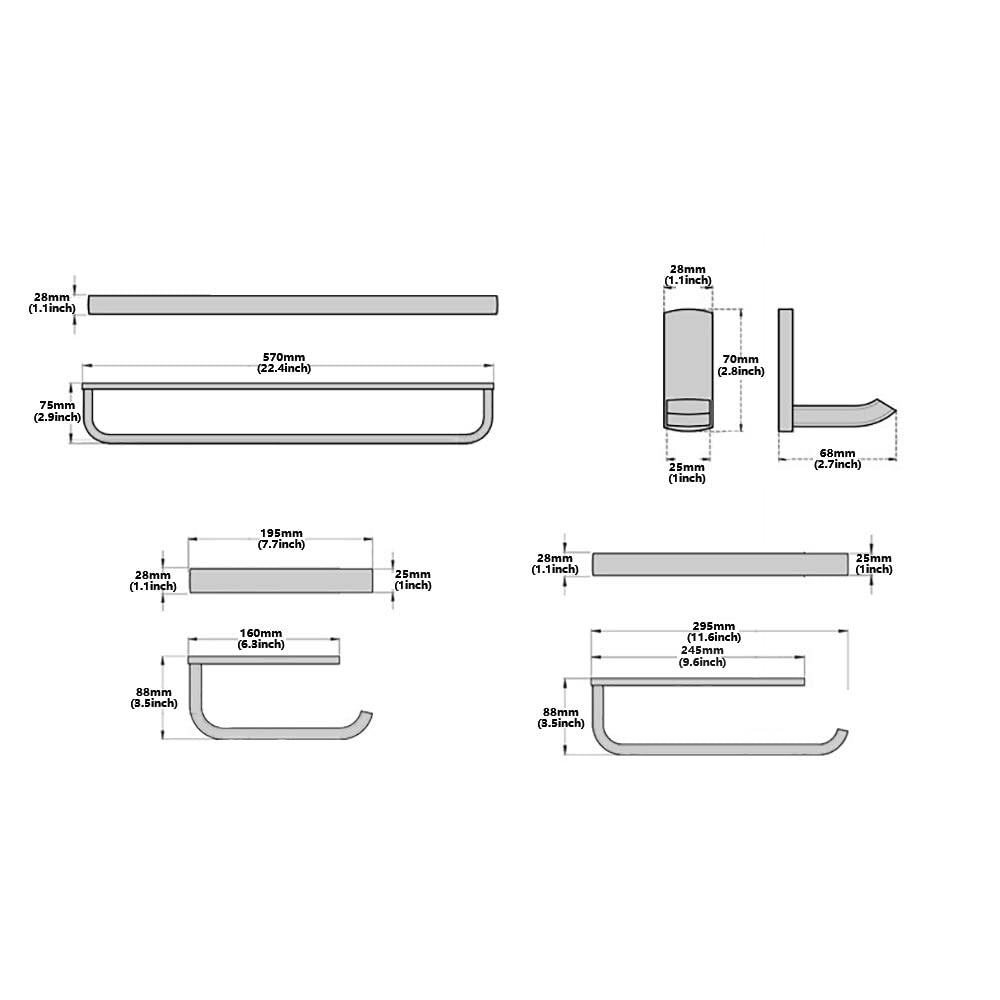 Juego de accesorios de baño de 4 piezas, material de latón dorado rosa, toallero de 22,4 pulgadas + soporte para papel higiénico + toallero de mano + gancho para toallas, instalación perforada