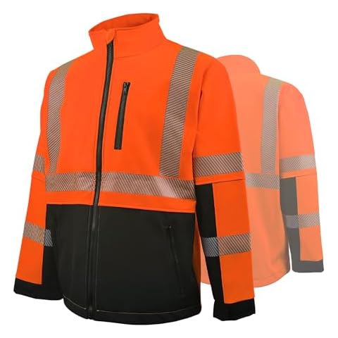 JHPAZUJA High Vis Safety Softshell Jackets with Zipper Pockets Reflective Winter Bomber Coat Jacket ANSI 107-2015 Class3（Orange,2XL Cover