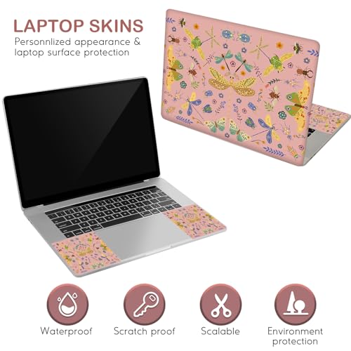 Image of DINKY Laptop Skin Sticker Decal 15.6 inch 15.4 inch 12 inch 13 inch 13.3 inch 14 inch 15 inch Laptop Universal Vinyl Skin Stickers Cover Art Decal Notebook PC Personalized Protector, Pink Dragonfly