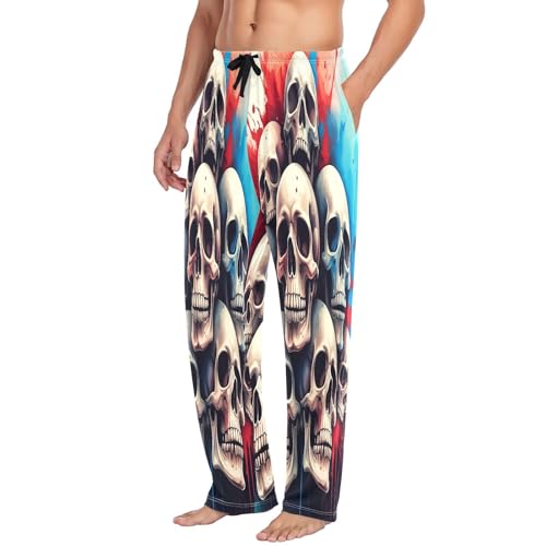 Qilmy Skull Men's Cotton Pajama Pants, Lightweight Lounge Sleepwear with Drawstring and Pocket4