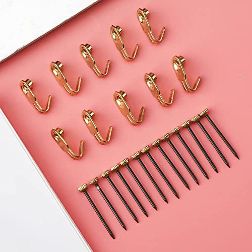 Image of Luter 100pcs Picture Hanging Kit 10lbs Stainless Steel Picture Hanging Hooks with Brass Head Hanging Pins for Hanging Picture Photo Frame Mirror Clock House Decoration (Gold)