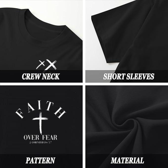 Christian Faith Over Fear Shirt for Men Cross God Jesus T-Shirt Acid Wash God Tees Vintage Bible Verse Short Sleeve Tops - Image 6