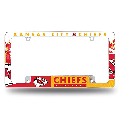 Rico Industries NFL Kansas City Chiefs Primary 12 x 6 Chrome All Over Automotive License Plate Frame for Car/Truck/SUV