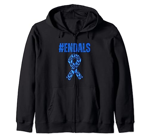 End ALS Awareness Support - Mariposas de cinta azul Sudadera con Capucha