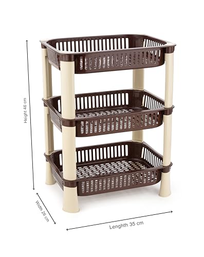Image of U-Max Multi Tire Kitchen Storage Rack, Plastic Utility Shelf Organiser, Space Saving Storage Solution, Revolving Vegetable Rack (Brown-Regular, 3)